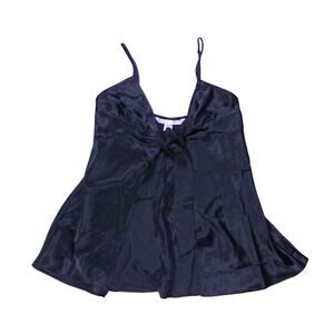 Vintage Victoria's Secret tie front cami chemise black bow tank Y2K silk sz S